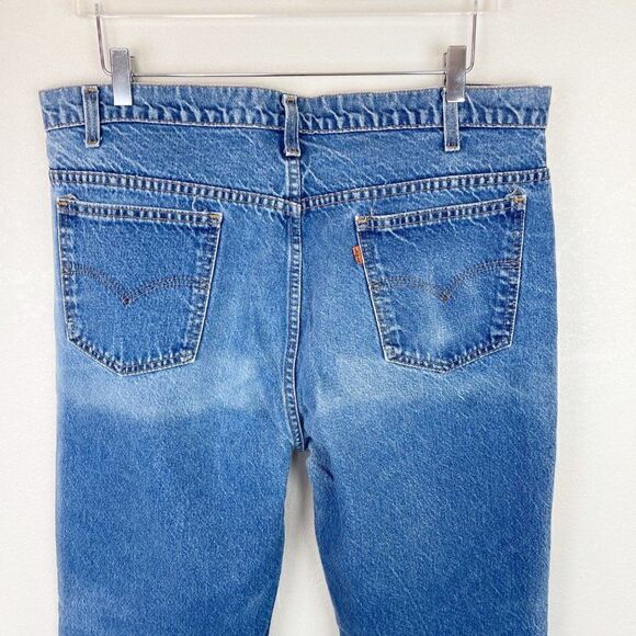 Levis Vintage Orange Tab Big E Straight Leg Size 40 Blue Patchwork 60s Denim - Picture 9 of 12